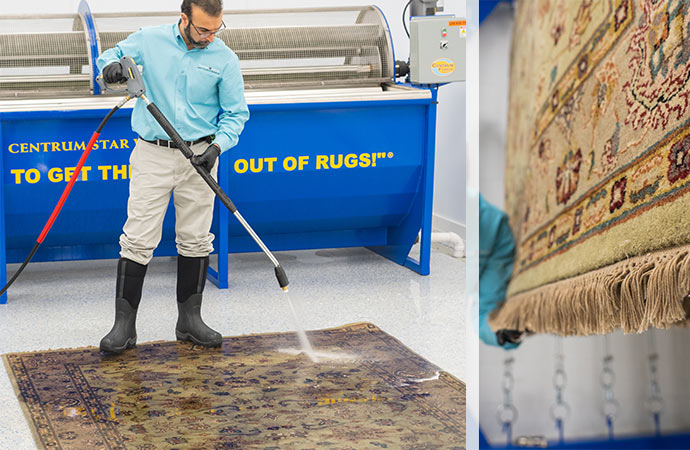 expert rug specialists cleaning the rug