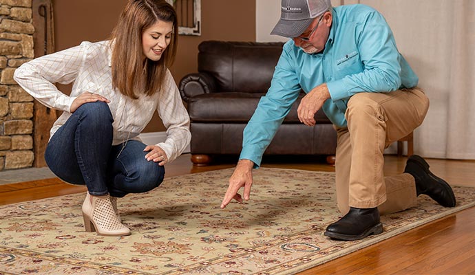 Professional inspecting a rug