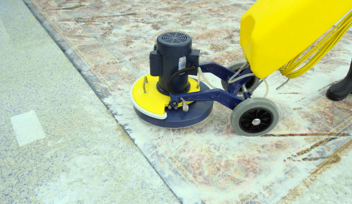 a professional cleaning a rug using equipment