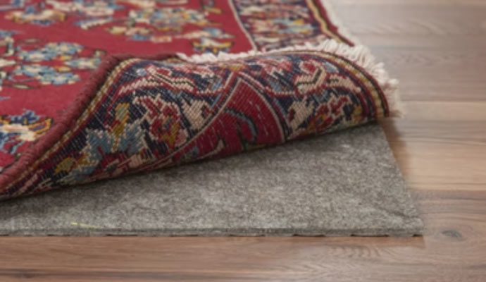 red patterned rug with pads